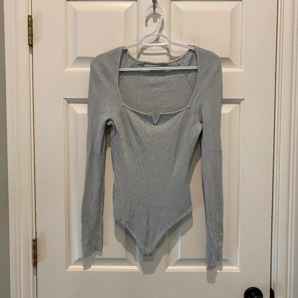 Abercrombie & Fitch ribbed long sleeve Bodysuit Light Blue-gray 16919